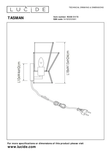 Lucide TASMAN - Wall light - 1xE14 - Natural - technical